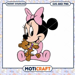 Cute Minnie Mouse Holding Teddy Bear SVG Downloadable Art