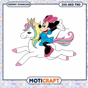 Cute Minnie Mouse Riding a Unicorn SVG Download Design