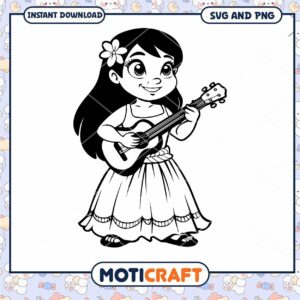 Cute Girl Playing Ukulele SVG Instant Download Art File