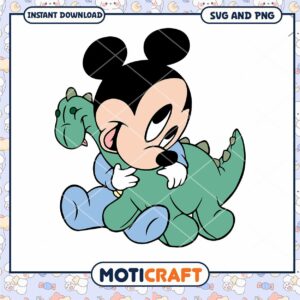 Cute Cartoon Mouse with Dinosaur SVG File Download