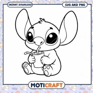 Cute Cartoon Creature Drinking SVG Coloring Page Art