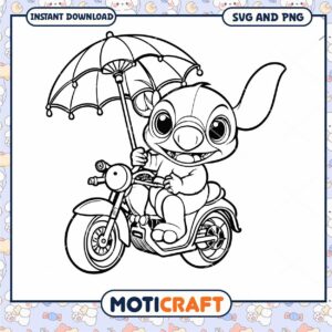 Cute Cartoon Character on Scooter with Umbrella SVG Download