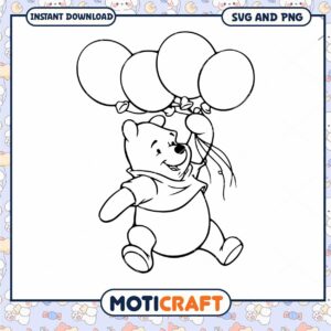 Cute Bear with Balloons SVG Coloring Page Download