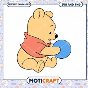 Cute Bear Playing with Ball SVG and PNG Downloadable Art