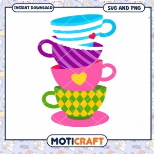 Colorful Stacked Teacups SVG File for Instant Download