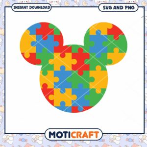 Colorful Puzzle Mickey Mouse SVG Art for Instant Download