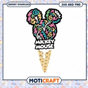 Colorful Mickey Mouse Ice Cream Cone SVG Instant Download Artwork