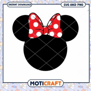 Classic Minnie Mouse Head SVG with Red Polka Dot Bow