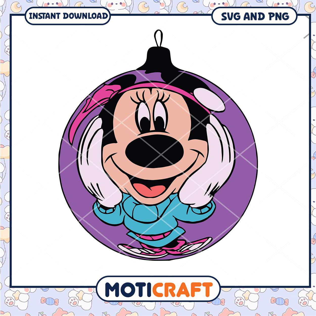 Cheerful Minnie Mouse SVG Christmas Ornament Design Cheerful Minnie Mouse SVG Christmas Ornament Design