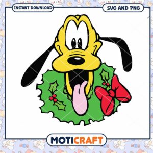 Cheerful Dog in Christmas Wreath SVG Downloadable Art