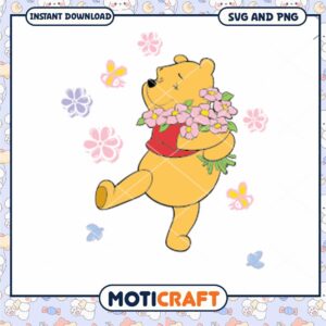 Cheerful Bear with Flowers SVG and PNG Instant Download