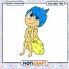 Cheerful Blue Character Sitting in Yellow Dress SVG Art