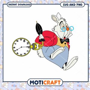 Charming White Rabbit with Clock SVG Digital Download