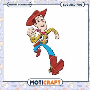 Woody cartoon character illustration for instant download, available in SVG and PNG formats
