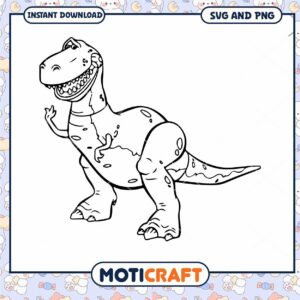T Rex Coloring Page for Kids, Instant Download SVG and PNG Files