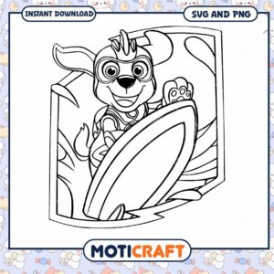 Surfing Puppy SVG Coloring Page