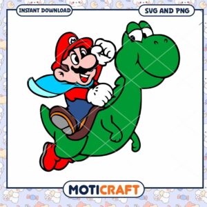 Super Mario riding dinosaur PNG download, perfect for crafts projects