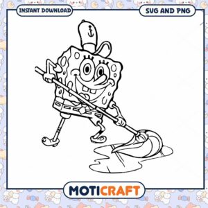 SpongeBob SVG PNG Cleaning Coloring Page