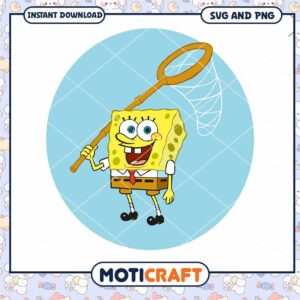 SpongeBob SquarePants Holding Butterfly Net, Downloadable SVG PNG Files
