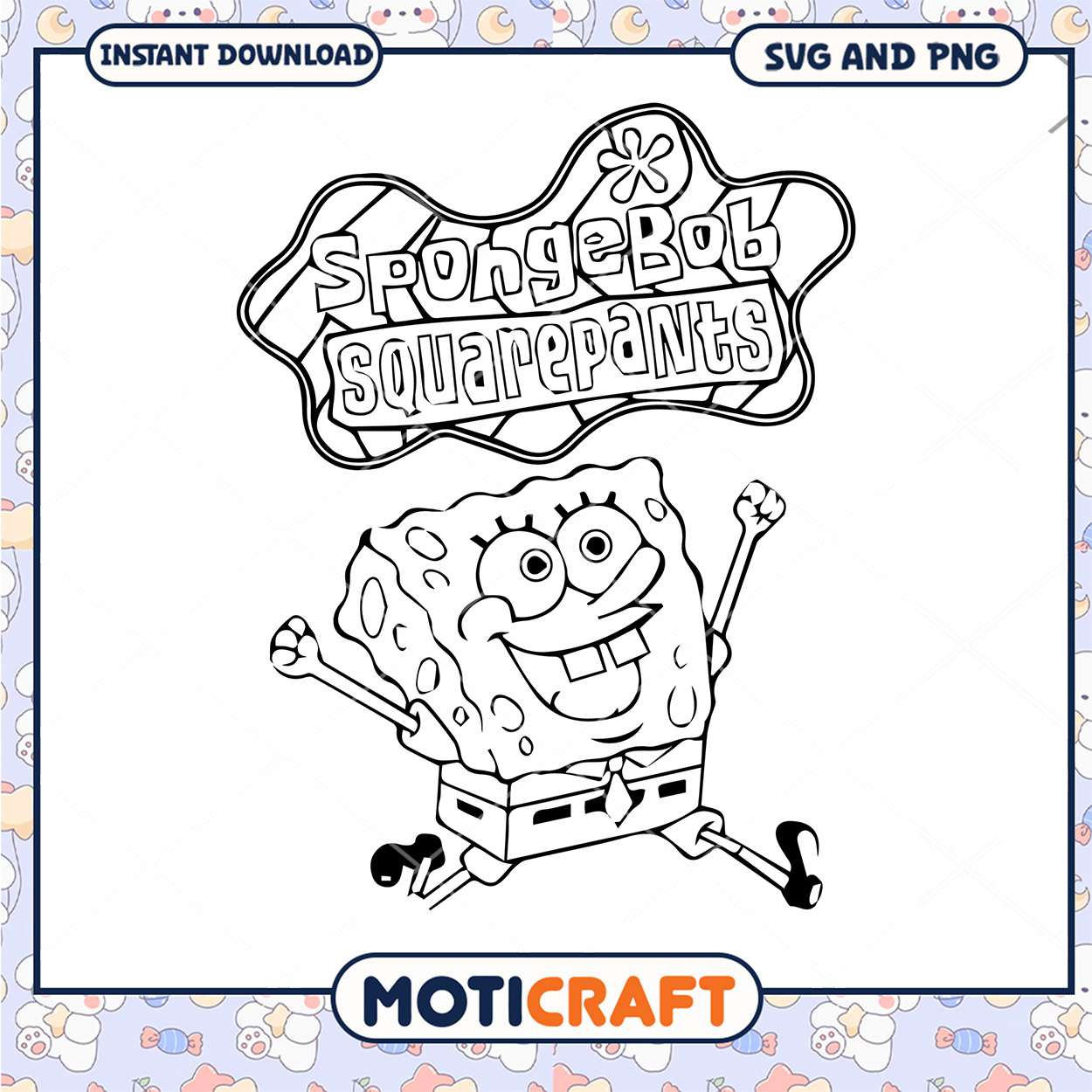SpongeBob SquarePants coloring page for kids, instant download SVG PNG SpongeBob SquarePants coloring page for kids, instant download SVG PNG