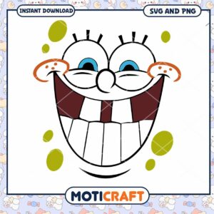 SpongeBob SquarePants cheerful face illustration, instant download PNG