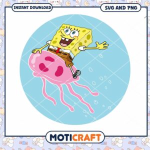 SpongeBob riding jellyfish design for instant download, perfect for fun crafts