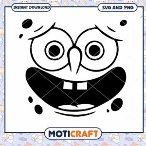 SpongeBob Cartoon Face SVG Design for Instant Download, Fun PNG Art