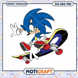 Sonic Skateboarding SVG PNG Instant Download