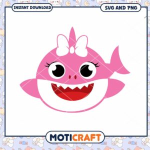 Pink Baby Shark SVG PNG Instant Download