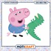 Peppa Pig holding a green dinosaur toy, fun SVG and PNG design