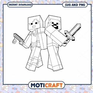Minecraft Double Steve SVG PNG Coloring Page