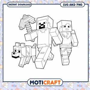 Minecraft coloring page characters, digital download for fun