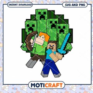 Minecraft characters facing creepers, download SVG and PNG now