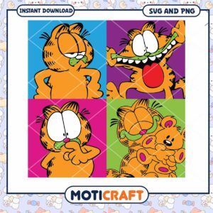 Garfield cartoon character illustrations, fun and vibrant PNG download