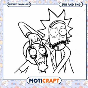 Funny Rick and Morty line art illustration, perfect for SVG and PNG designs