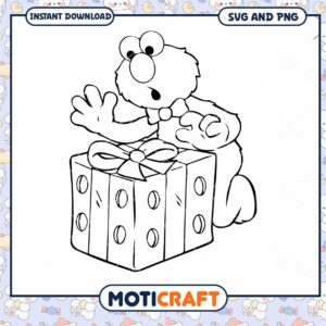 Elmo with gift box coloring page