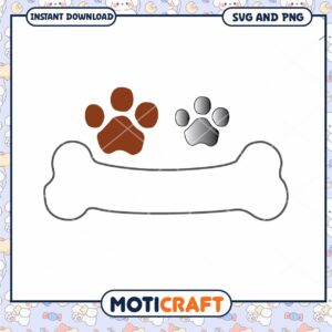 Dog Bone Paw Print SVG PNG Cut File