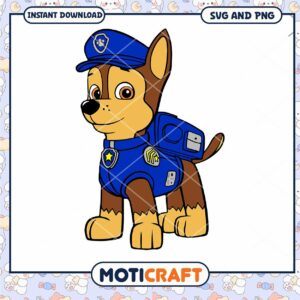 Cute police dog character design for kids, available as PNG download
