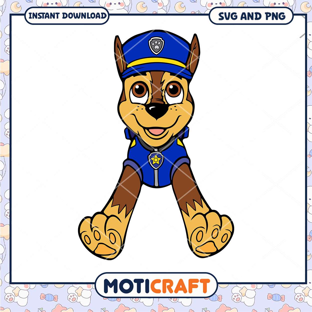 Cute police dog character for instant download, available in SVG and PNG formats Cute police dog character for instant download, available in SVG and PNG formats