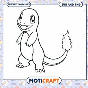 Cute Pokemon Charmander Outline, Instant Download SVG PNG Files