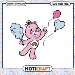 Cute pink bear with cotton candy, perfect for party invitations