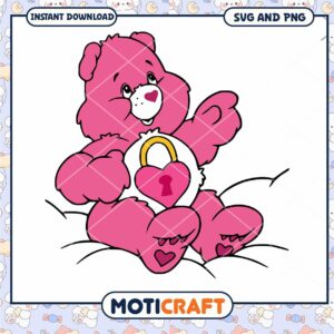 Cute Pink Bear with Heart Lock, Instant Download SVG and PNG Files