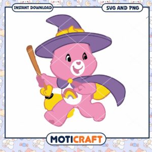 Cute Pink Bear Witch Design, Instant Download SVG and PNG Files