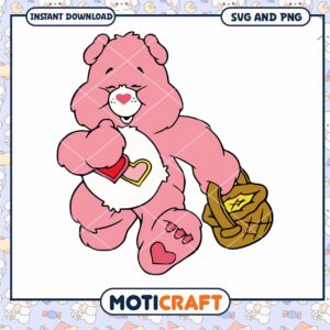 Cute pink bear holding heart design, perfect for crafts and gifts