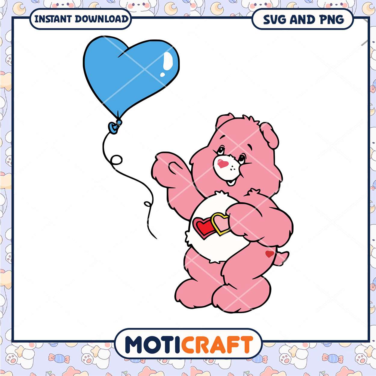 Cute Pink Bear Holding Balloon, Downloadable SVG and PNG Files Cute Pink Bear Holding Balloon, Downloadable SVG and PNG Files