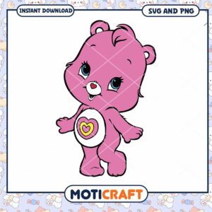 Cute pink bear character design for crafts, instant download SVG PNG