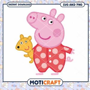 Cute Pig Character with Toy, Instant Download SVG and PNG Files