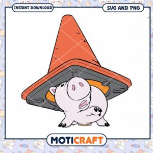 Cute pig under traffic cone, perfect for digital crafts and designs