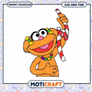 Cute orange cartoon character holding candy cane, great for crafts