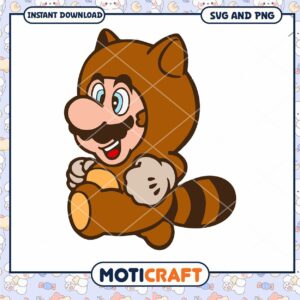 Cute Mario in Racoon Suit PNG, perfect for crafts or decorations